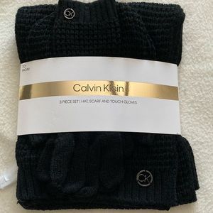 CALVIN KLEIN | black 3 piece set: hat, scarf and touch gloves